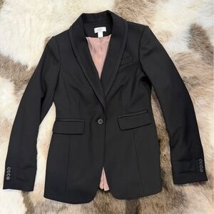 Ann Taylor LOFT Black single button Blazer Pink Lining office business 6 small